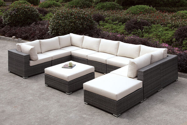 Furniture Of America Somani Light Gray/Ivory Contemporary U-Sectional + Ottoman Model CM-OS2128-SET1 - MONAVILLA