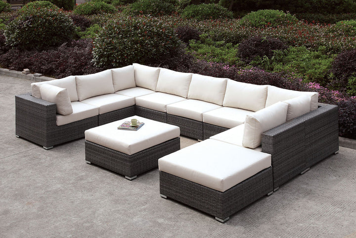 Furniture Of America Somani Light Gray/Ivory Contemporary U-Sectional + Ottoman Model CM-OS2128-SET1 - MONAVILLA