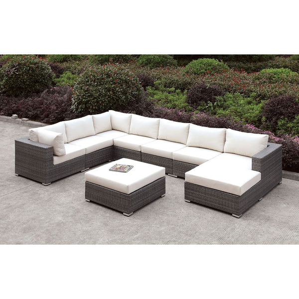 Furniture Of America Somani Light Gray/Ivory Contemporary U-Sectional + Ottoman Model CM-OS2128-SET4 - MONAVILLA