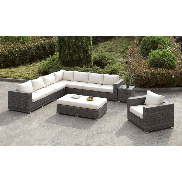 Furniture Of America Somani Light Gray/Ivory Contemporary L-Sectional + Chair + Bench Model CM-OS2128-SET7 - MONAVILLA