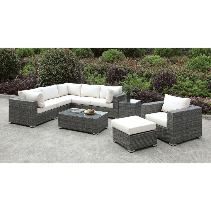 Furniture Of America Somani Light Gray/Ivory Contemporary L-Sectional + Chair + Ottoman + Coffee Table + End Table Model CM-OS2128-SET8 - MONAVILLA