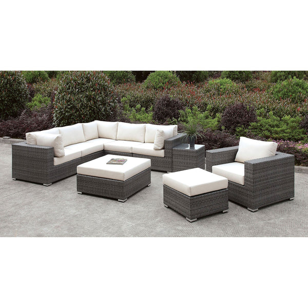 Furniture Of America Somani Light Gray/Ivory Contemporary L-Sectional + Chair + 2 Ottoma Night Stand + End Table Model CM-OS2128-SET9 - MONAVILLA