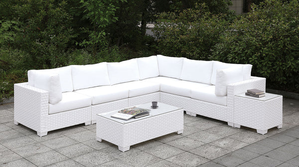 Furniture Of America Somani White Wicker/White Cushion Contemporary U-Sectional Model CM-OS2128WH-SET3 - MONAVILLA