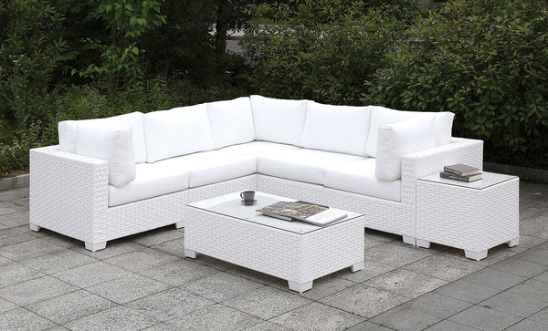 Furniture Of America Somani White Wicker/White Cushion Contemporary U-Sectional + Ottoman Model CM-OS2128WH-SET4 - MONAVILLA