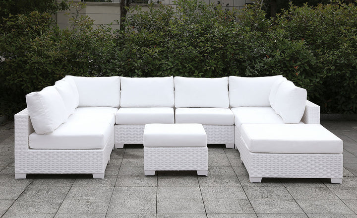 Furniture Of America Somani White Wicker/White Cushion Contemporary Sectional + Coffee Table Model CM-OS2128WH-SET7 - MONAVILLA