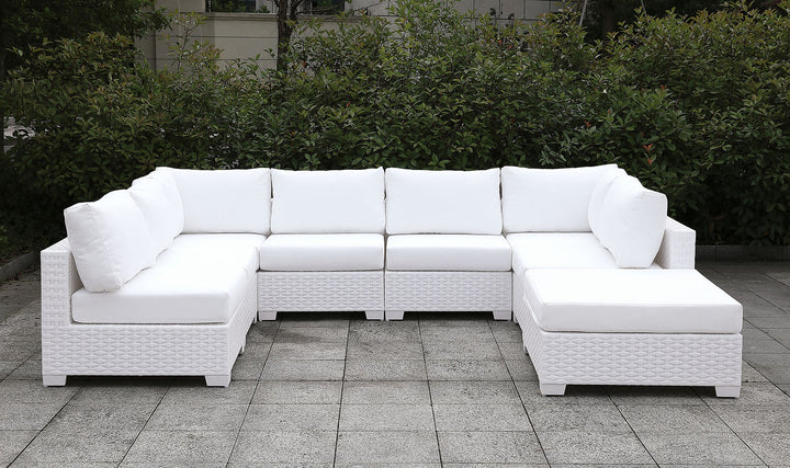 Furniture Of America Somani White Wicker/White Cushion Contemporary L-Sectional + Coffee Table Model CM-OS2128WH-SET8 - MONAVILLA