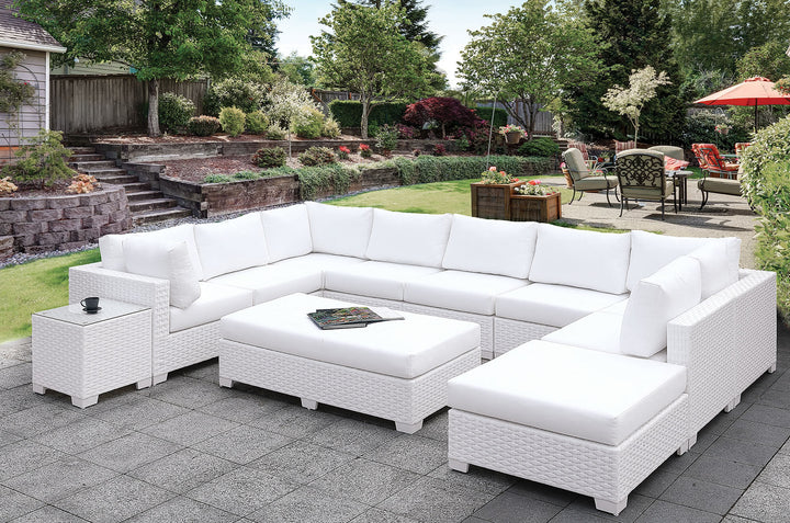 Furniture Of America Somani White Wicker/White Cushion Contemporary L-Sectional + Bench Model CM-OS2128WH-SET9 - MONAVILLA