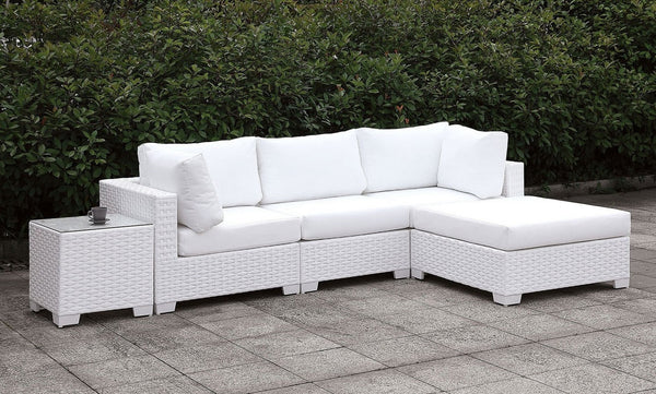 Furniture Of America Somani White Wicker/White Cushion Contemporary L- Outdoor Sectional Sofa + End Table Model CM-OS2128WH-SET13 - MONAVILLA