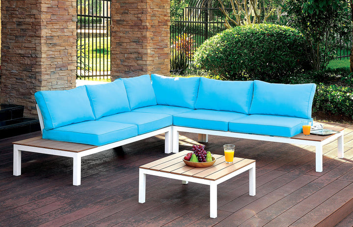 Furniture Of America Winona White/Oak/Blue Contemporary Patio Sectional With Table Model CM-OS2580-PK - MONAVILLA