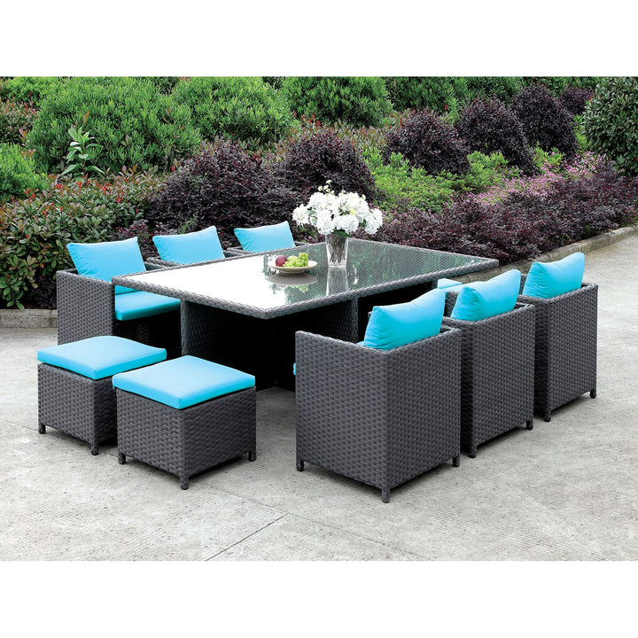 Furniture Of America Ashanti Brown/Turquoise Contemporary 11 Pc. Patio Dining Table Set Model CM-OT2127-SET - MONAVILLA