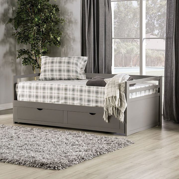 Furniture Of America Nancy Gray Transitional Twin Daybed With |Extentable Trundle Model CM1745GY-BED - MONAVILLA