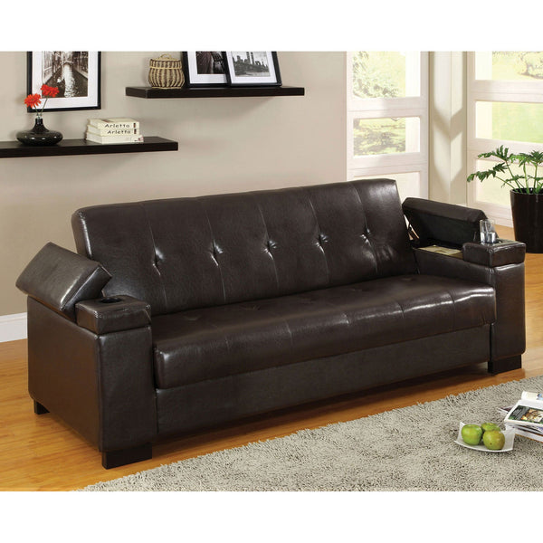 Furniture Of America Logan Espresso Contemporary Leatherette Futon Sofa With Storage Model CM2123-PK - MONAVILLA