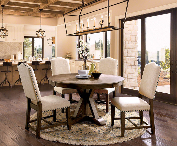 Furniture Of America Julia Light Oak/Beige Rustic 5-Piece Round Dining Table Set Model CM3014RT-5PC - MONAVILLA