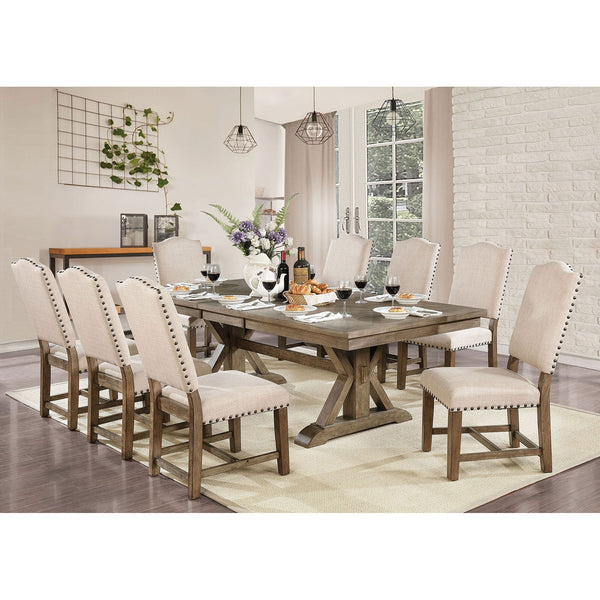 Furniture Of America Julia Light Oak/Beige Rustic 9-Piece Dining Table Set Model CM3014T-9PC - MONAVILLA