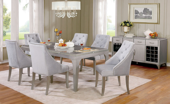 Furniture Of America Diocles Silver/Gray Transitional 6-Piece Dining Table Set With Bench Model CM3020T-6PC - MONAVILLA