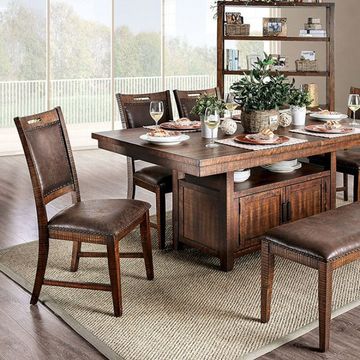 Furniture Of America Wichita Distressed Dark Oak Rustic 6-Piece Dining Table Set Model CM3061T-6PC - MONAVILLA