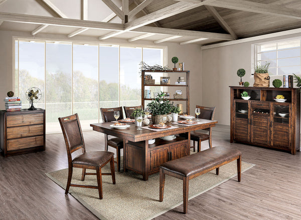 Furniture Of America Wichita Distressed Dark Oak Rustic 7-Piece Dining Table Set Model CM3061T-7PC - MONAVILLA