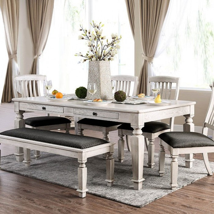 Furniture Of America Georgia Antique White/Gray Transitional 6-Piece Dining Table Set With Bench Model CM3089T-6PC - MONAVILLA