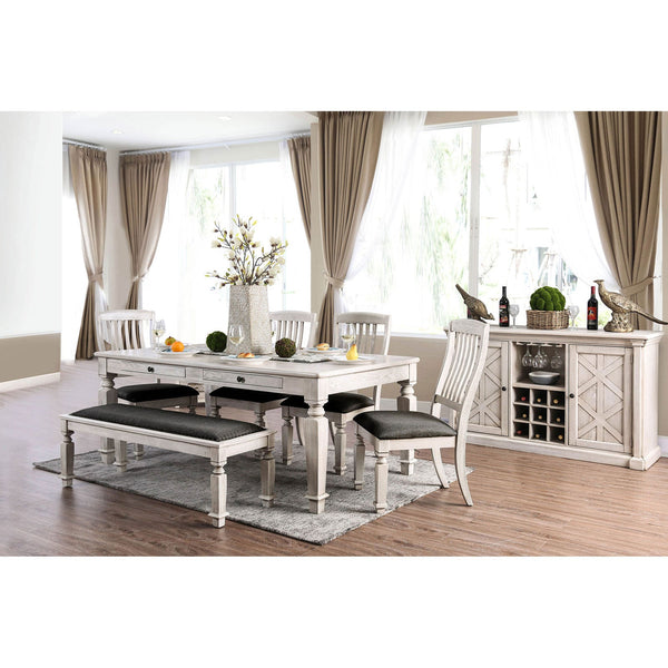 Furniture Of America Georgia Antique White/Gray Transitional 6-Piece Dining Table Set With Bench Model CM3089T-6PC - MONAVILLA