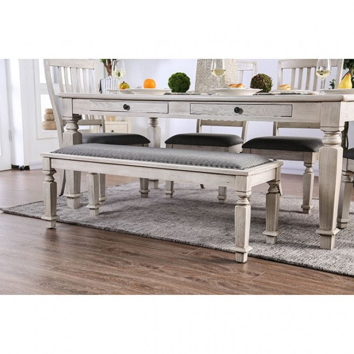 Furniture Of America Georgia Antique White/Gray Transitional 6-Piece Dining Table Set With Bench Model CM3089T-6PC - MONAVILLA