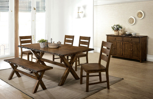 Furniture Of America Woodworth Walnut Rustic 6-Piece Dining Table Set With Bench Model CM3114T-6PC - MONAVILLA