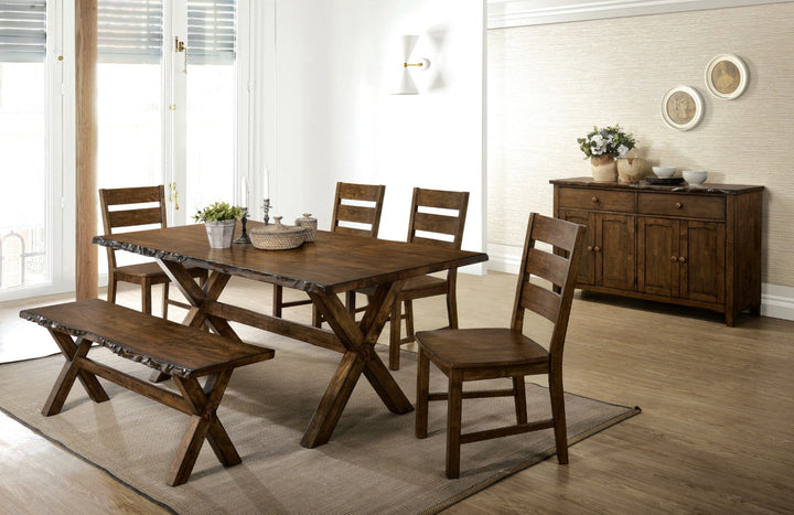 Furniture Of America Woodworth Walnut Rustic 6-Piece Dining Table Set With Bench Model CM3114T-6PC - MONAVILLA