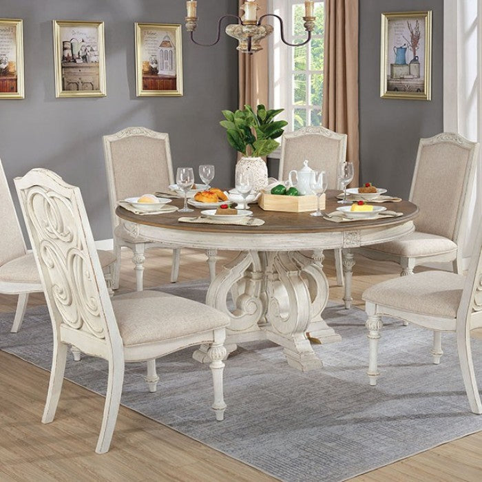 Furniture Of America Arcadia Antique White/Ivory Rustic Round Table Model CM3150WH-RT - MONAVILLA