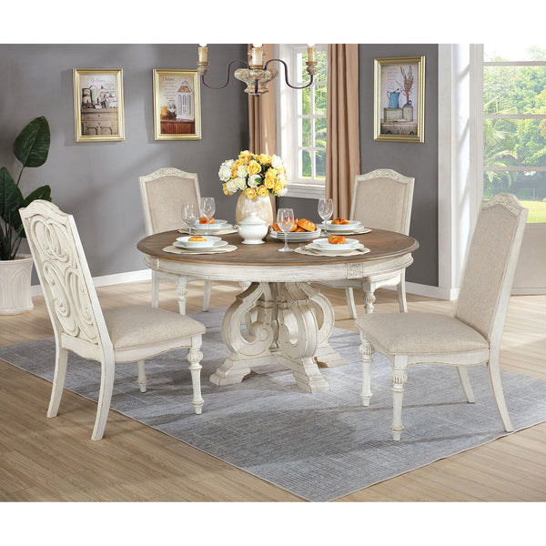 Furniture Of America Arcadia Antique White/Ivory Rustic 5-Piece Round Dining Table Set Model CM3150WH-RT-5PC - MONAVILLA