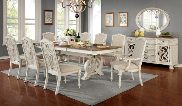 Furniture Of America Arcadia Antique White Rustic 9-Piece Dining Table Set (2 Arm Chair + 6 Side Chair) Model CM3150WH-T-9PC - MONAVILLA