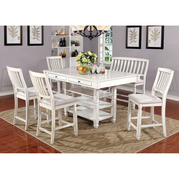 Furniture Of America Kaliyah Antique White Transitional 6-Piece Dining Table Set With Bench Model CM3194PT-6PC - MONAVILLA