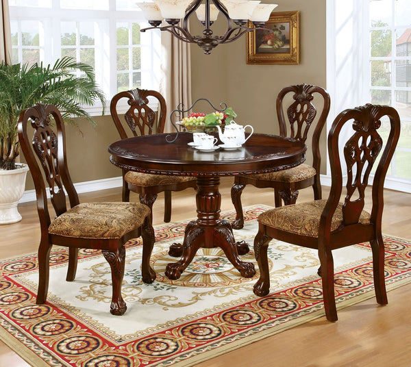 Furniture Of America Elana Brown Cherry Traditional 5-Piece Round Dining Table Set Model CM3212RT-5PC - MONAVILLA