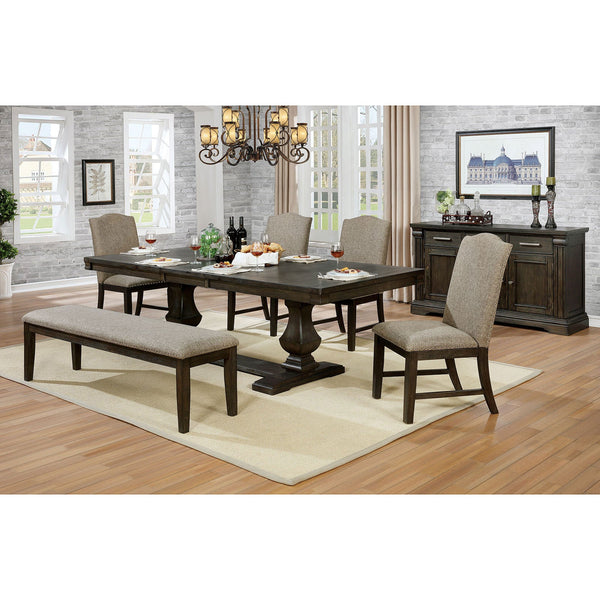 Furniture Of America Faulk Espresso/Warm Gray Transitional 6-Piece Dining Table Set With Bench Model CM3310T-6PC - MONAVILLA