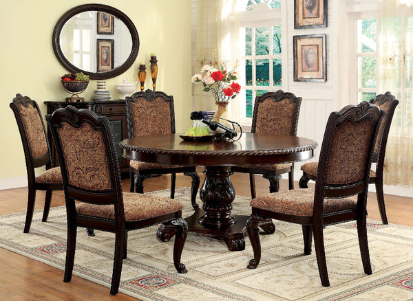 Furniture Of America Bellagio Brown Cherry Traditional 7-Piece Dining Table Set Model CM3319RT-7PC-FABRIC - MONAVILLA