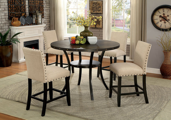 Furniture Of America Kaitlin Light Walnut/Beige Industrial 5-Piece Round Dining Table Set Model CM3323RPT-5PC - MONAVILLA