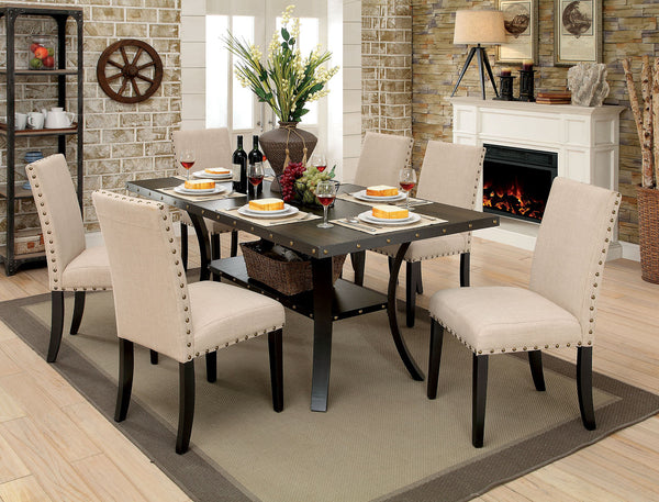 Furniture Of America Kaitlin Light Walnut/Beige Industrial 7-Piece Dining Table Set Model CM3323T-7PC - MONAVILLA