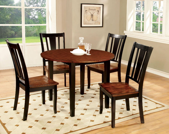 Furniture Of America Dover Black/Cherry Transitional 5-Piece Round Dining Table Set Model CM3326BC-RT-5PC - MONAVILLA