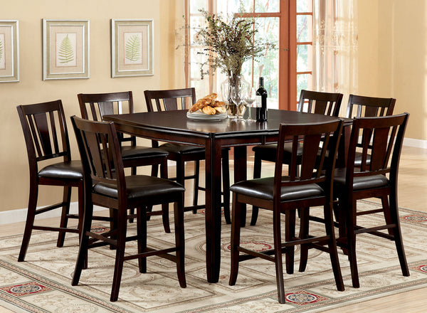 Furniture Of America Edgewood Espresso Transitional 9-Piece Counter Height Dining Table Set Model CM3336PT-9PC - MONAVILLA