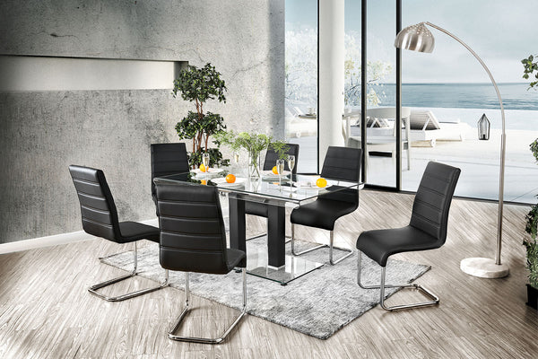 Furniture Of America Richfield Black/Chrome Contemporary 7-Piece Dining Table Set Model CM3362BK-T-7PC - MONAVILLA