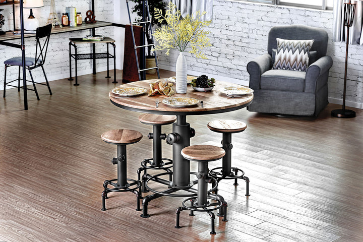 Furniture Of America Foskey Antique Black/Natural Tone Industrial 5-Piece Dining Table Set Model CM3367PT-5PC - MONAVILLA