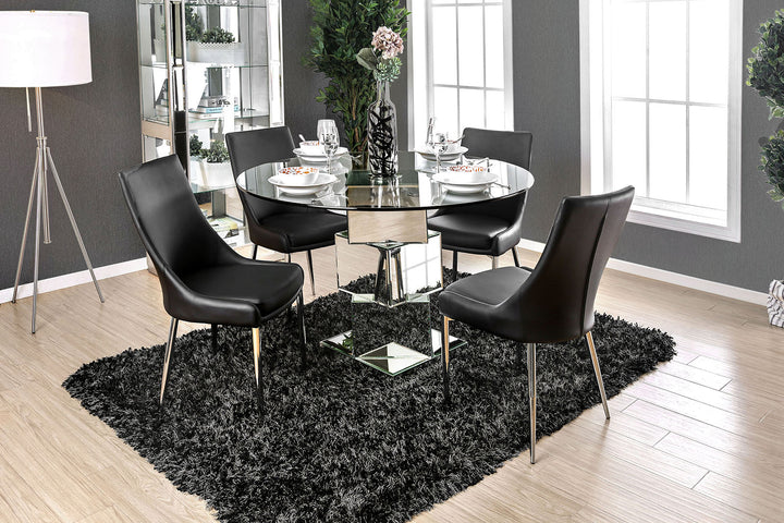 Furniture Of America Izzy Silver Contemporary 5-Piece Round Dining Table Set (Bk Chairs) Model CM3384RT-5PC-BK - MONAVILLA