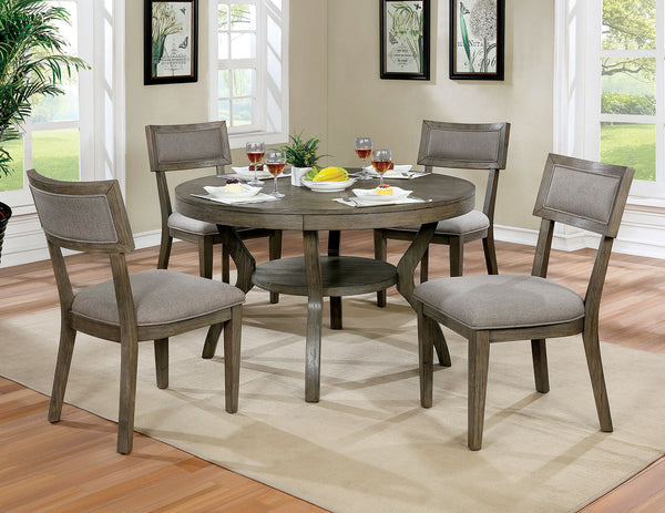 Furniture Of America Leeds Gray Rustic 5-Piece Round Dining Table Set Model CM3387RT-5PC - MONAVILLA