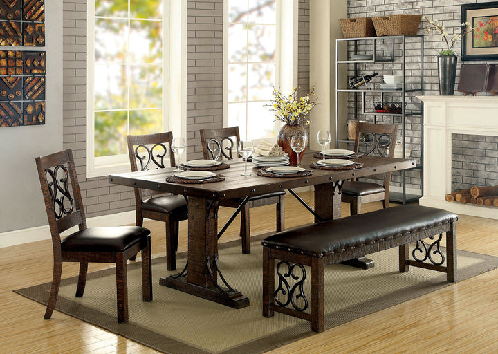 Furniture Of America Paulina Rustic Walnut/Espresso Transitional 6-Piece Dining Table Set With Bench Model CM3465T-6PC - MONAVILLA