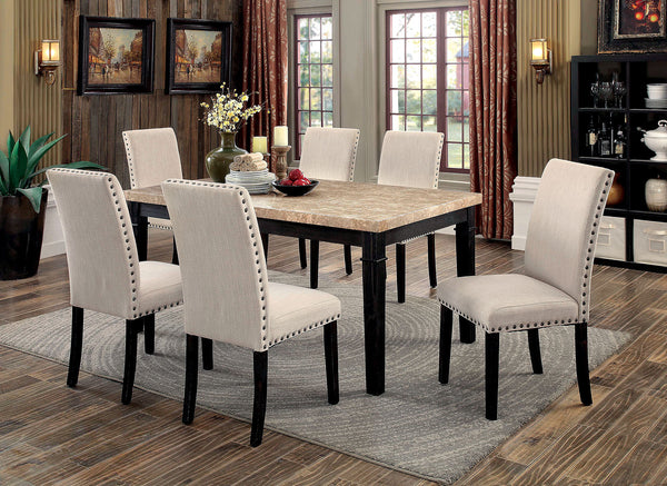 Furniture Of America Dodson Black/Beige Transitional 6-Piece Dining Table Set With Bench Model CM3466T-6PC - MONAVILLA