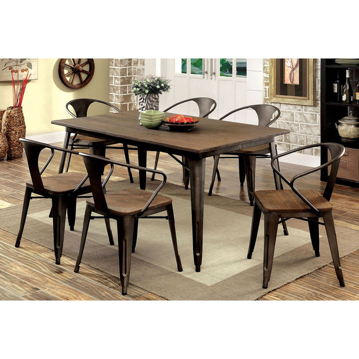 Furniture Of America Cooper Dark Bronze/Dark Oak Industrial 7-Piece Dining Table Set Model CM3529T-7PC - MONAVILLA