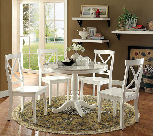 Furniture Of America Penelope White Transitional 5-Piece Round Dining Table Set Model CM3546RT-5PC - MONAVILLA