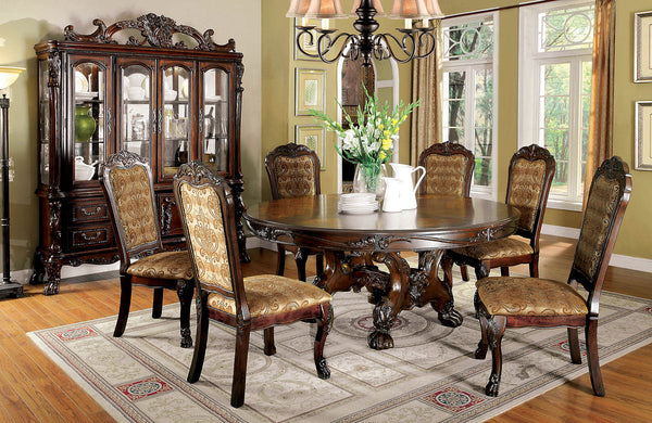 Furniture Of America Medieve Cherry Traditional 7-Piece Round Dining Table Set Model CM3557CH-RT-7PC - MONAVILLA