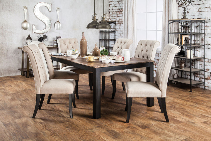 Furniture Of America Marshall Rustic Oak/Beige Rustic 7-Piece Dining Table Set Model CM3564T-7PC - MONAVILLA