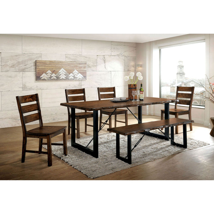 Furniture Of America Dulce Walnut/Black Industrial 6-Piece Dining Table Set With Bench Model CM3604T-6PC - MONAVILLA