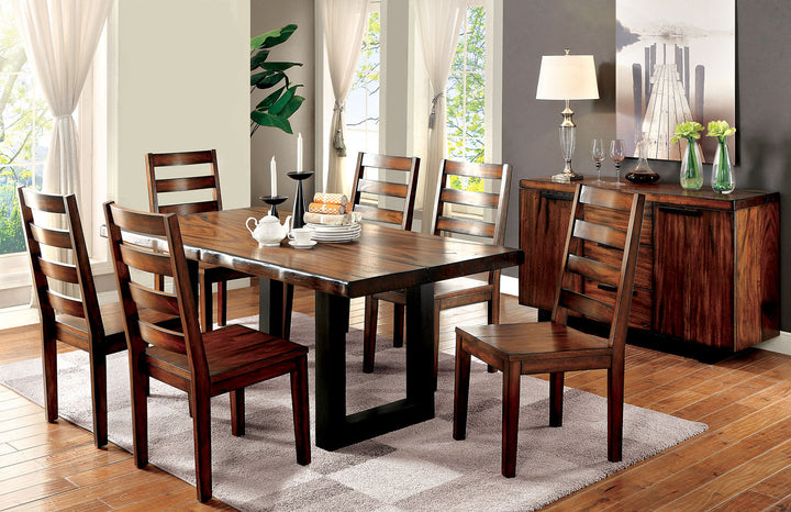 Furniture Of America Maddison Tobacco Oak/Black Industrial 6-Piece Dining Table Set With Bench Model CM3606T-6PC-BN - MONAVILLA