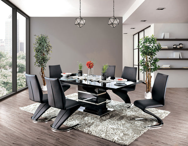 Furniture Of America Midvale Black/Chrome Contemporary 7-Piece Dining Table Set Model CM3650BK-T-7PC - MONAVILLA